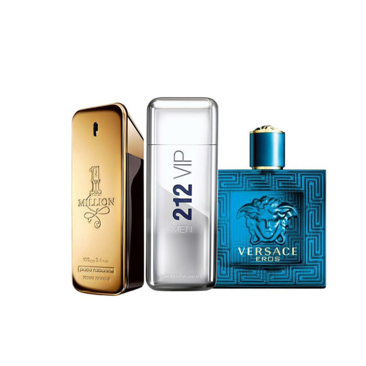 iNUEVO COMBO X3 DE PERFUMES:ONE MILLION  212 VIP CAROLINA HERRERA Y VERSACE EROS