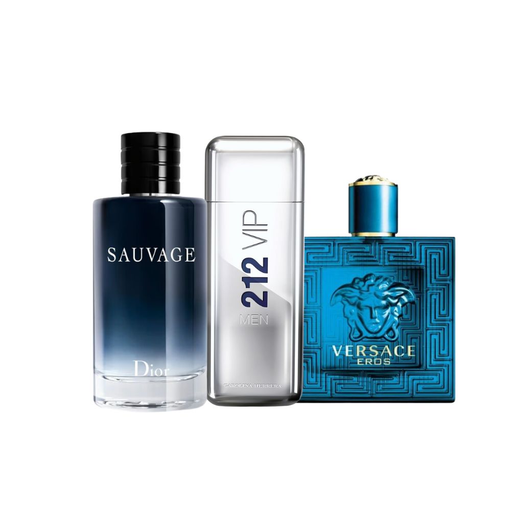 iNUEVO COMBO X3 DE PERFUMES:VERSACE EROS, DIOR SAUVACE CAROLINA HERRERA 212 VIP